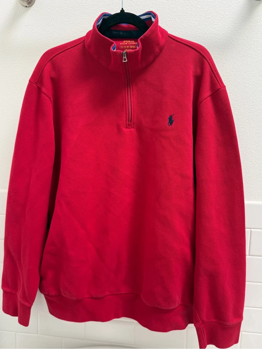 Polo Ralph Lauren Red Quarter Zip Pullover Long Sleeve Shirt Mens Size XL